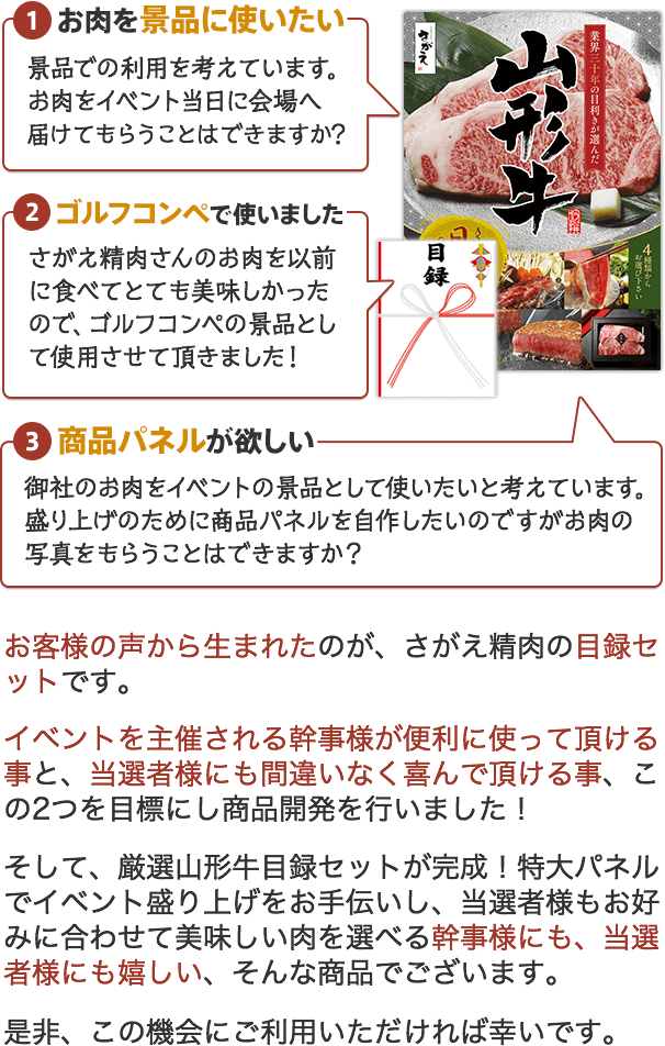 山形牛の景品目録 特大パネルでイベントを豪華に演出 さがえ精肉